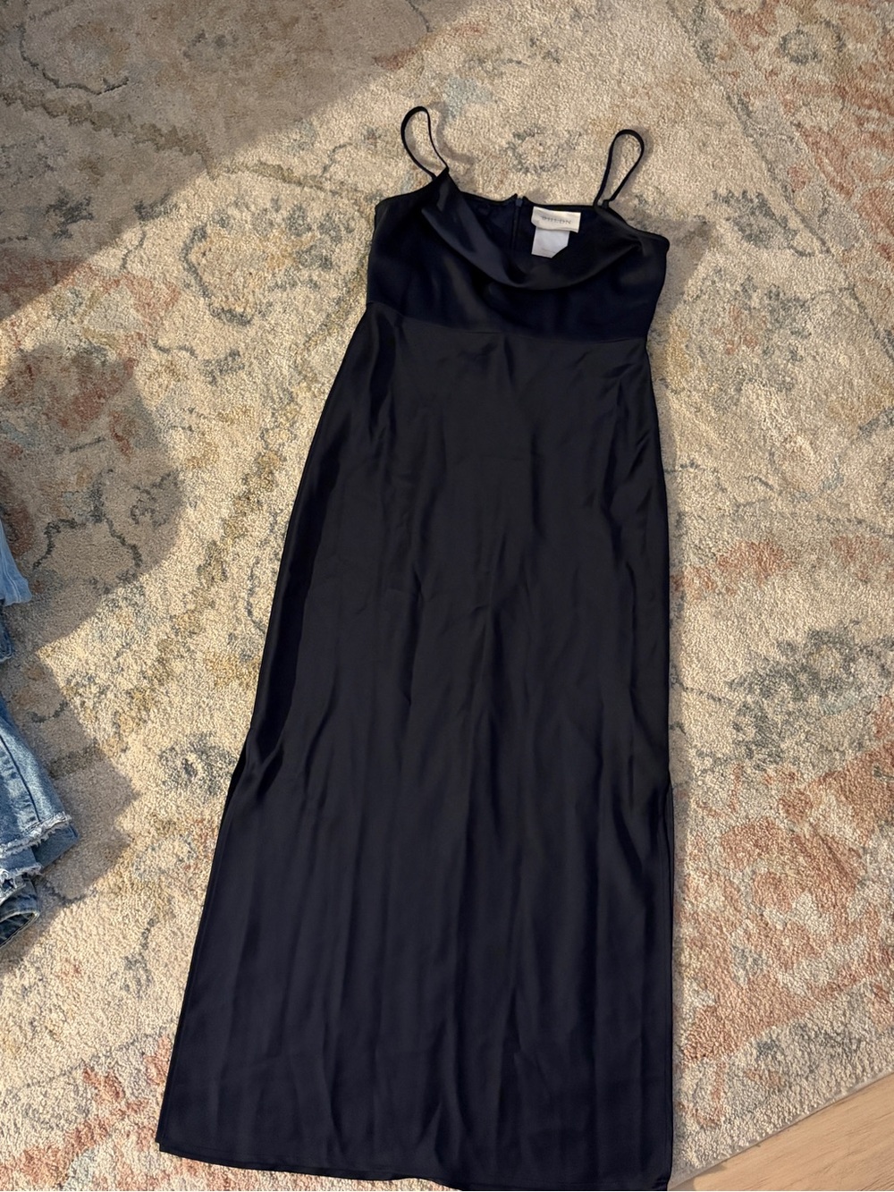 BHLDN Black Satin Cowl Slip Midi Dress